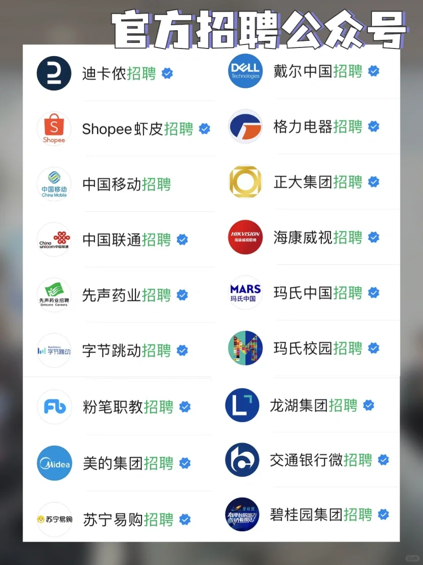 应届生校招必备‼️企业官方招聘公众号合集