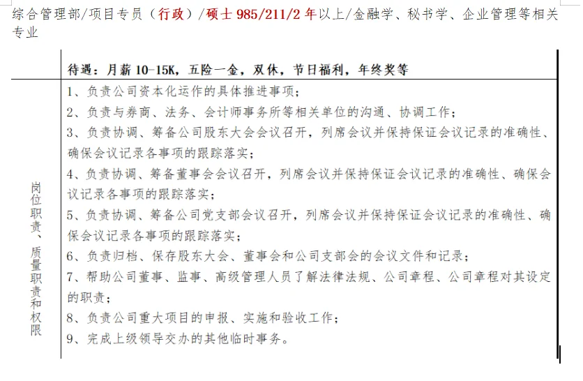 国企直招行政项目岗