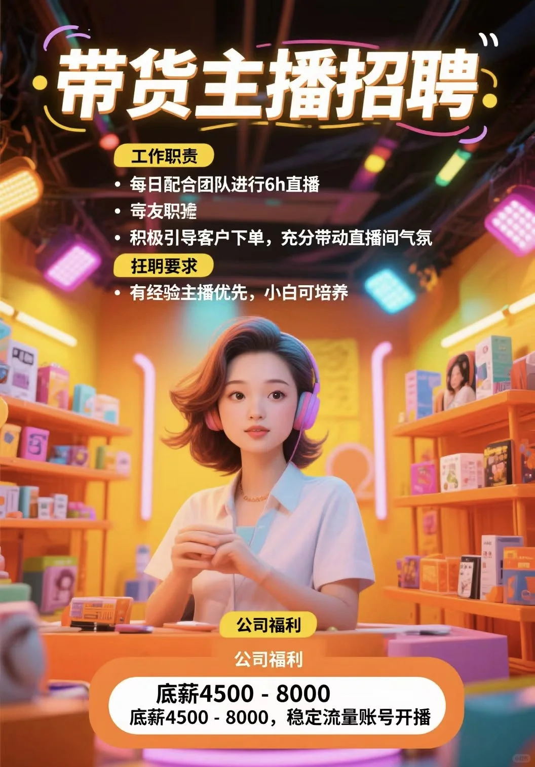 高薪招聘电商带货主播?