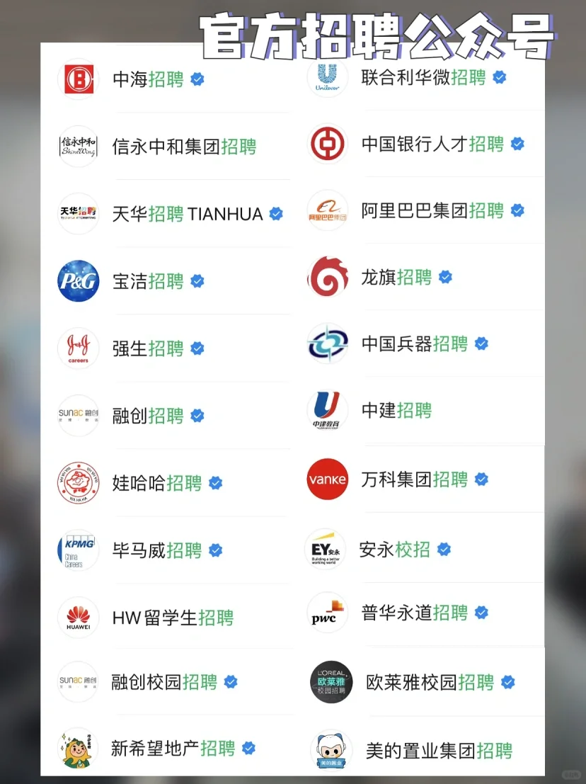 应届生校招必备‼️企业官方招聘公众号合集
