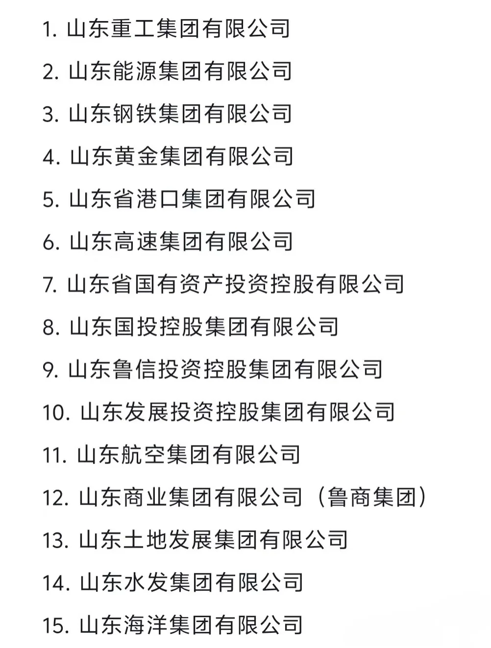 山东地区的央国企