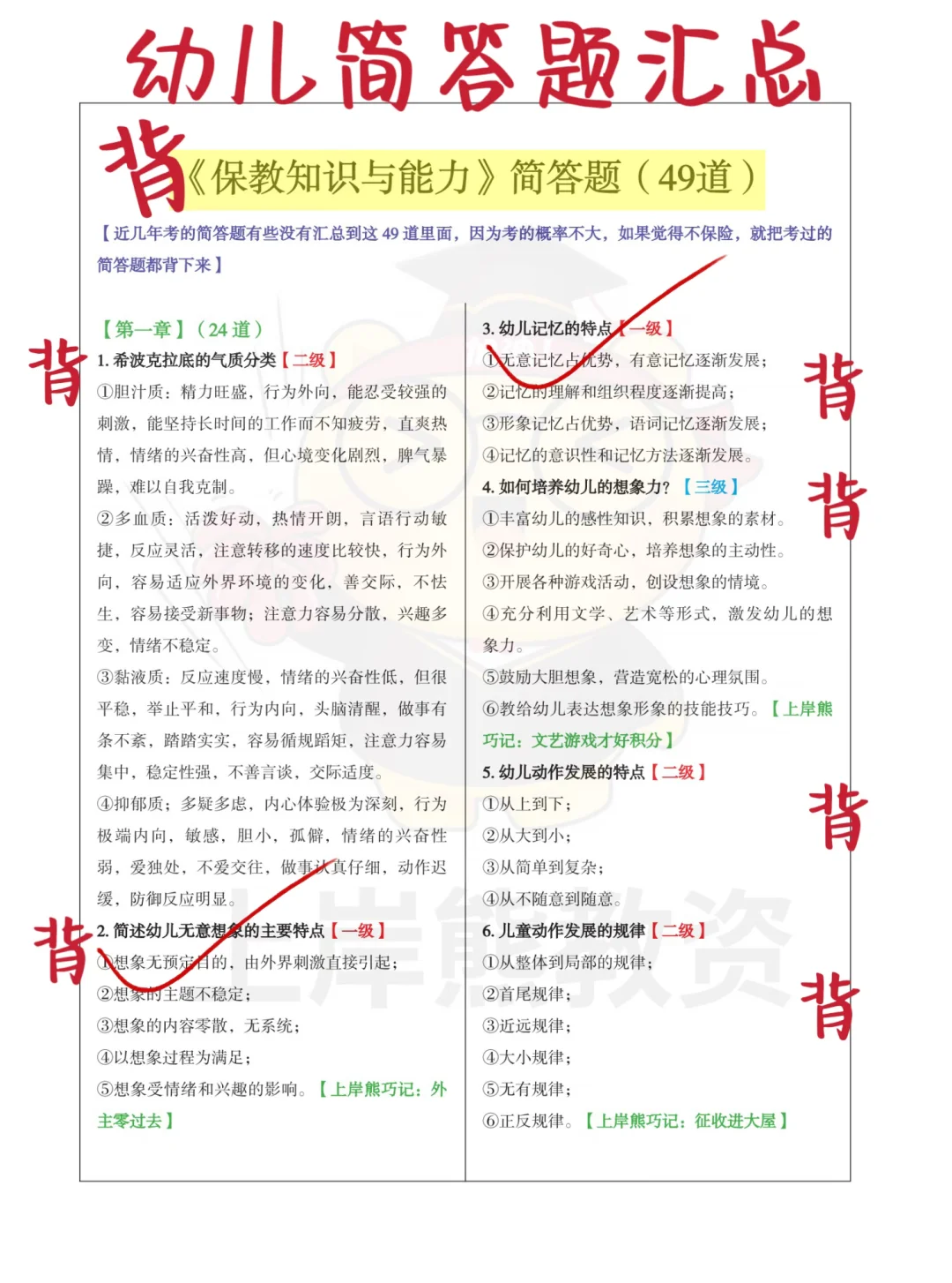 幼儿（保教）简答题背会直接开卷考?