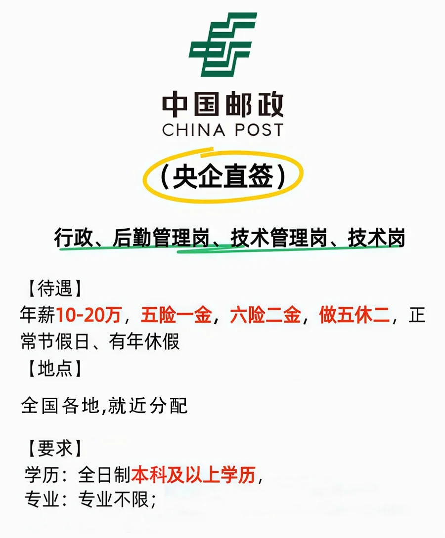 中国邮政招人了国企直签,不辞退,铁饭碗,