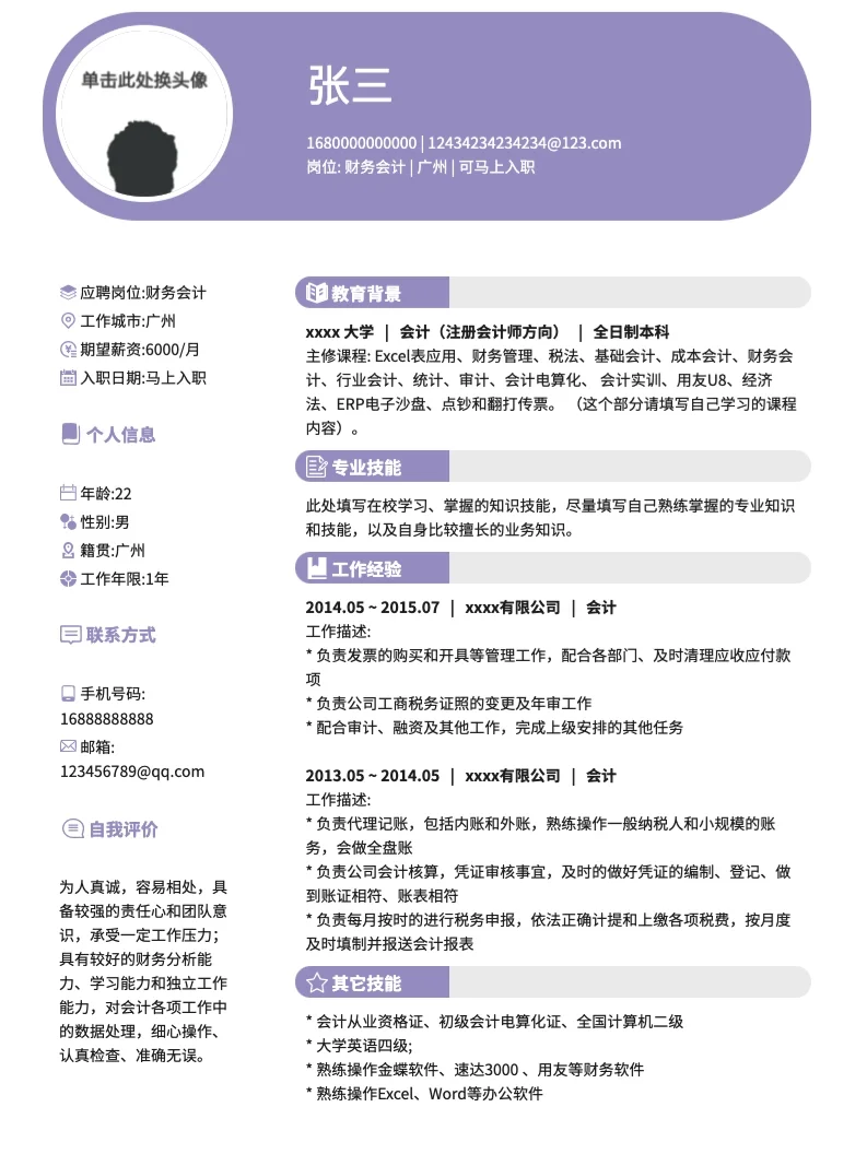 简历模板,编辑简单,排版不会错乱哦