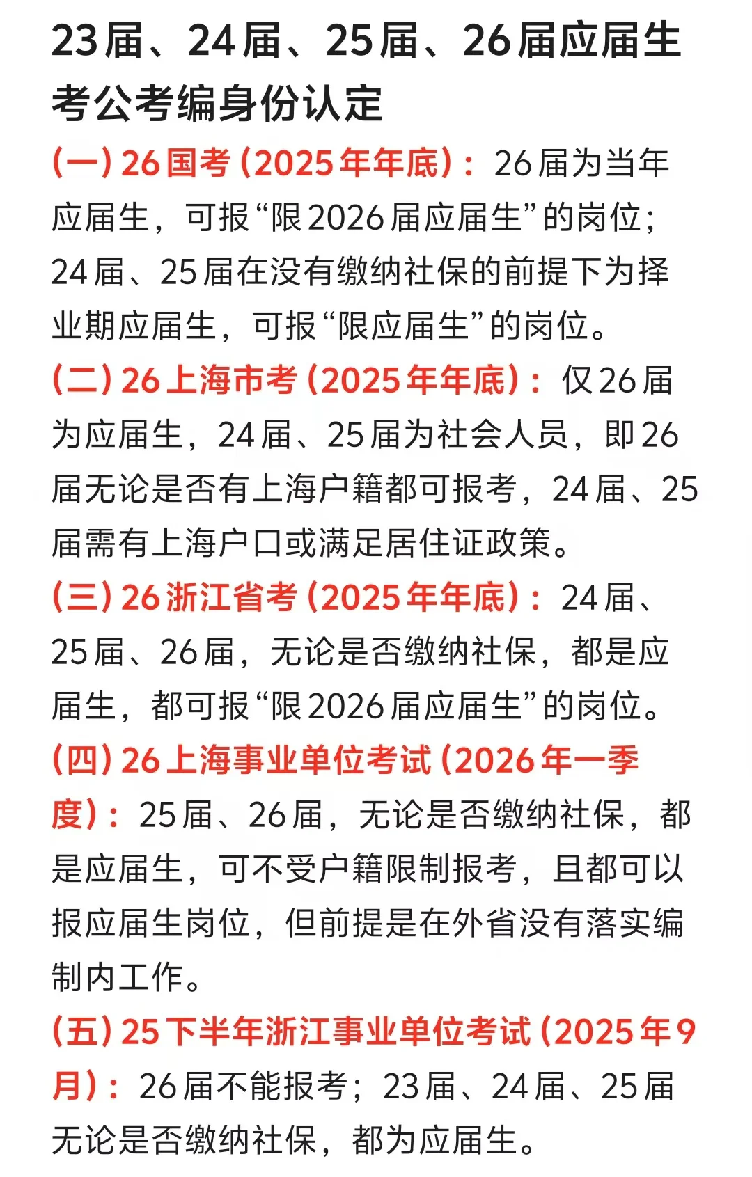 应届生考公考编身份认定(国考及沪浙两地)