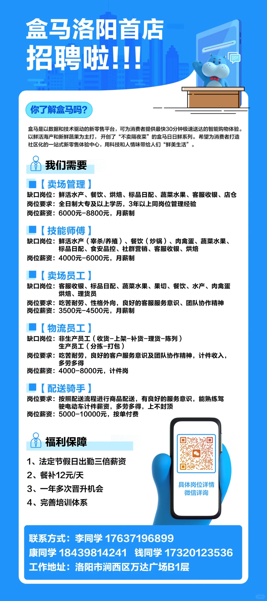 洛阳老铁 盒马招聘海报来啦 呼唤战友！