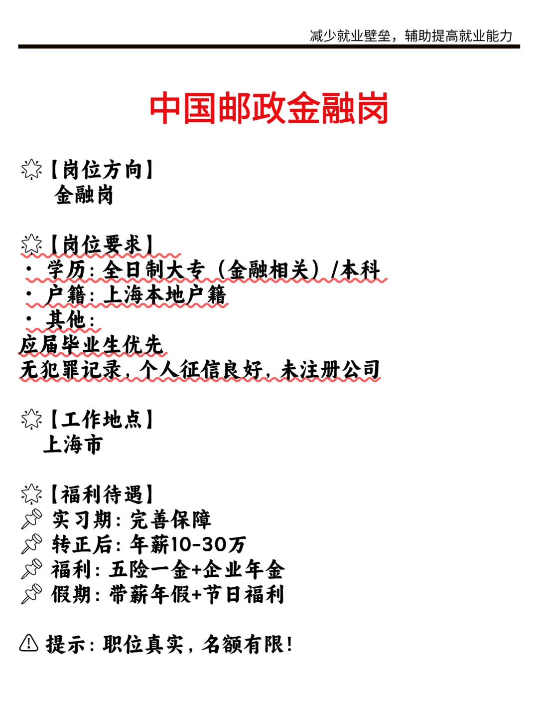 【邮政直招】金融岗!大专可报+10-30万年薪