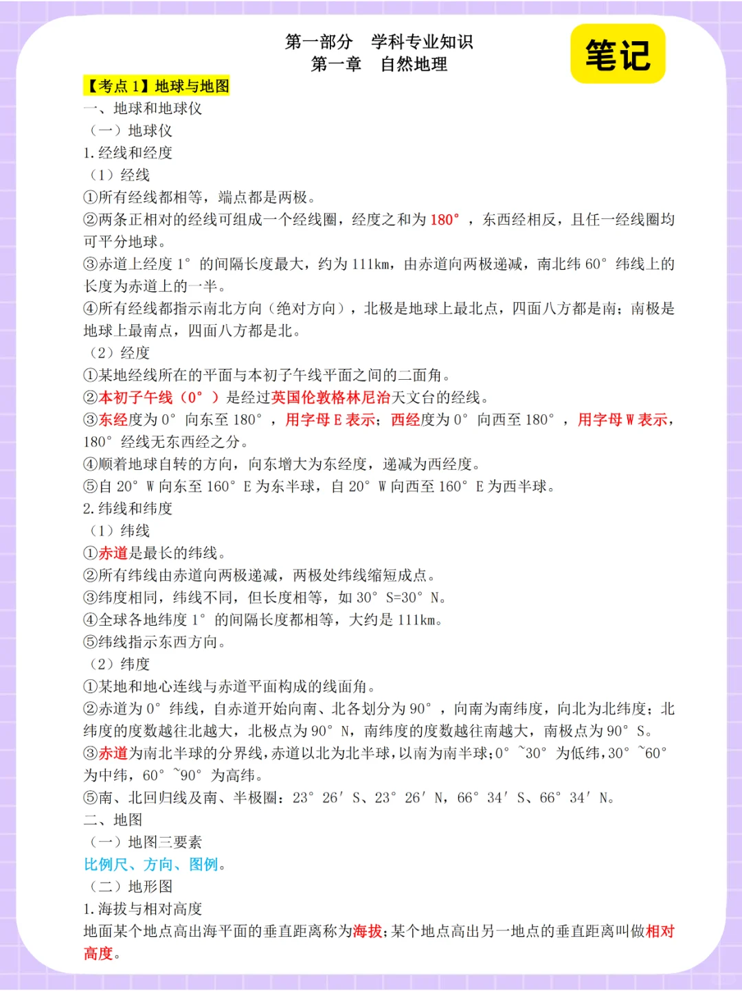 教资笔试科三高中地理，无菲就这些，熬夜背
