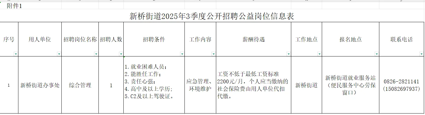 广安新桥街道办事处 3季度公开招聘公益岗!