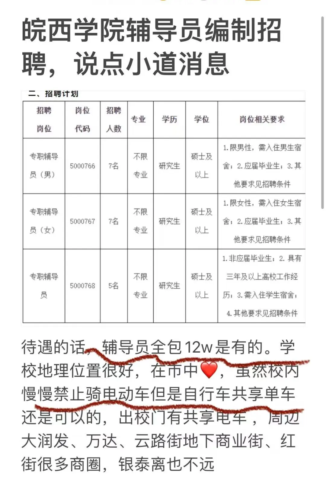 皖西学院辅导员编制招聘，说点小道消息
