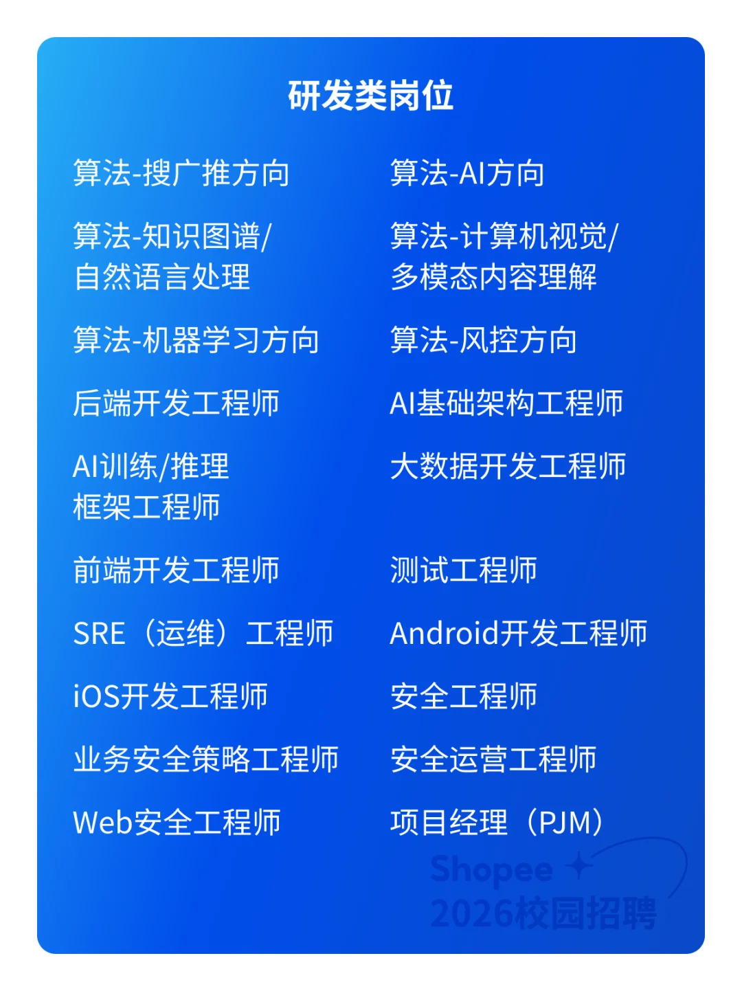 ? Shopee研发中心2026届校招启动啦!