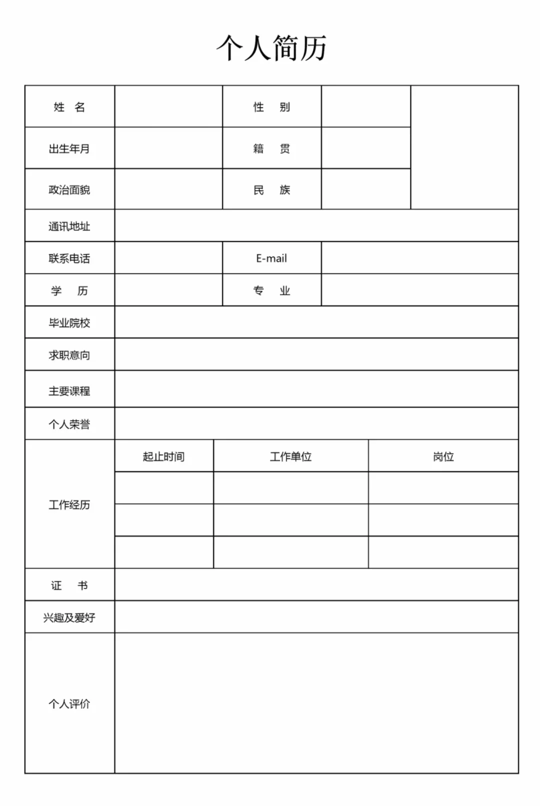 通用表格简历模板套装 很实用吖