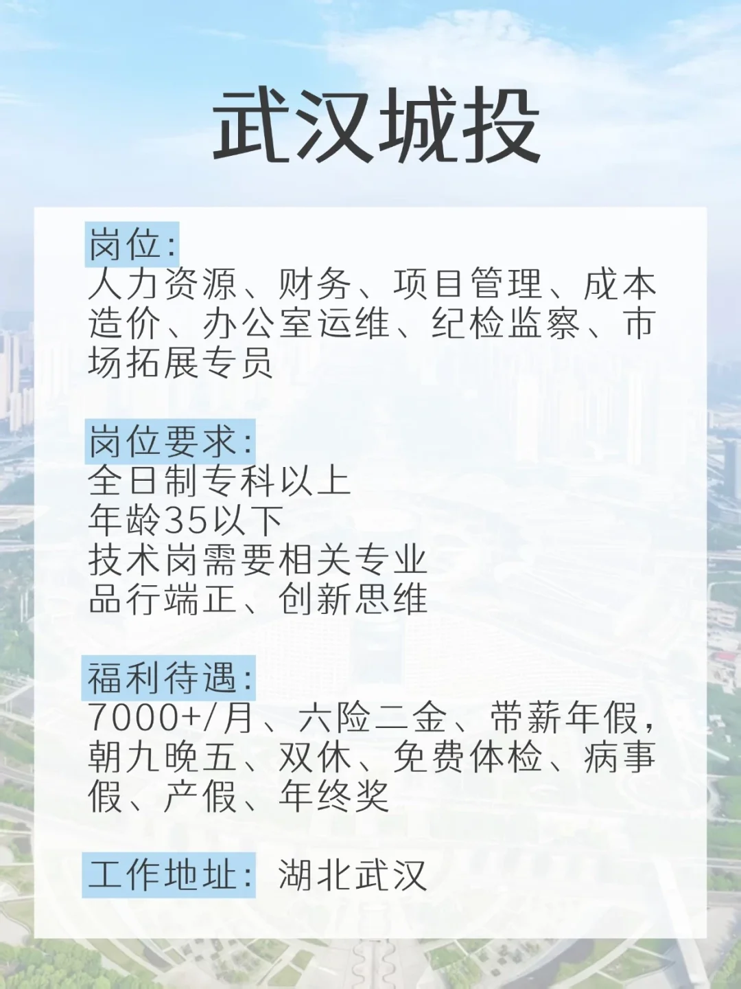 ?武汉城投招人啦!