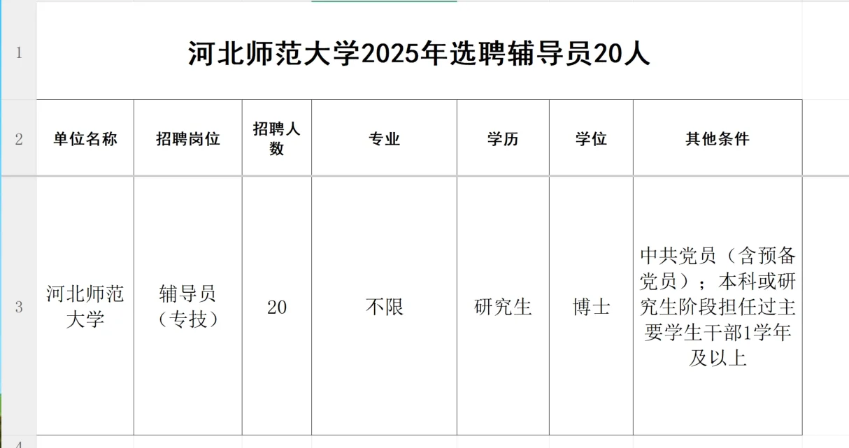 河北师范大学2025年选聘辅导员20人