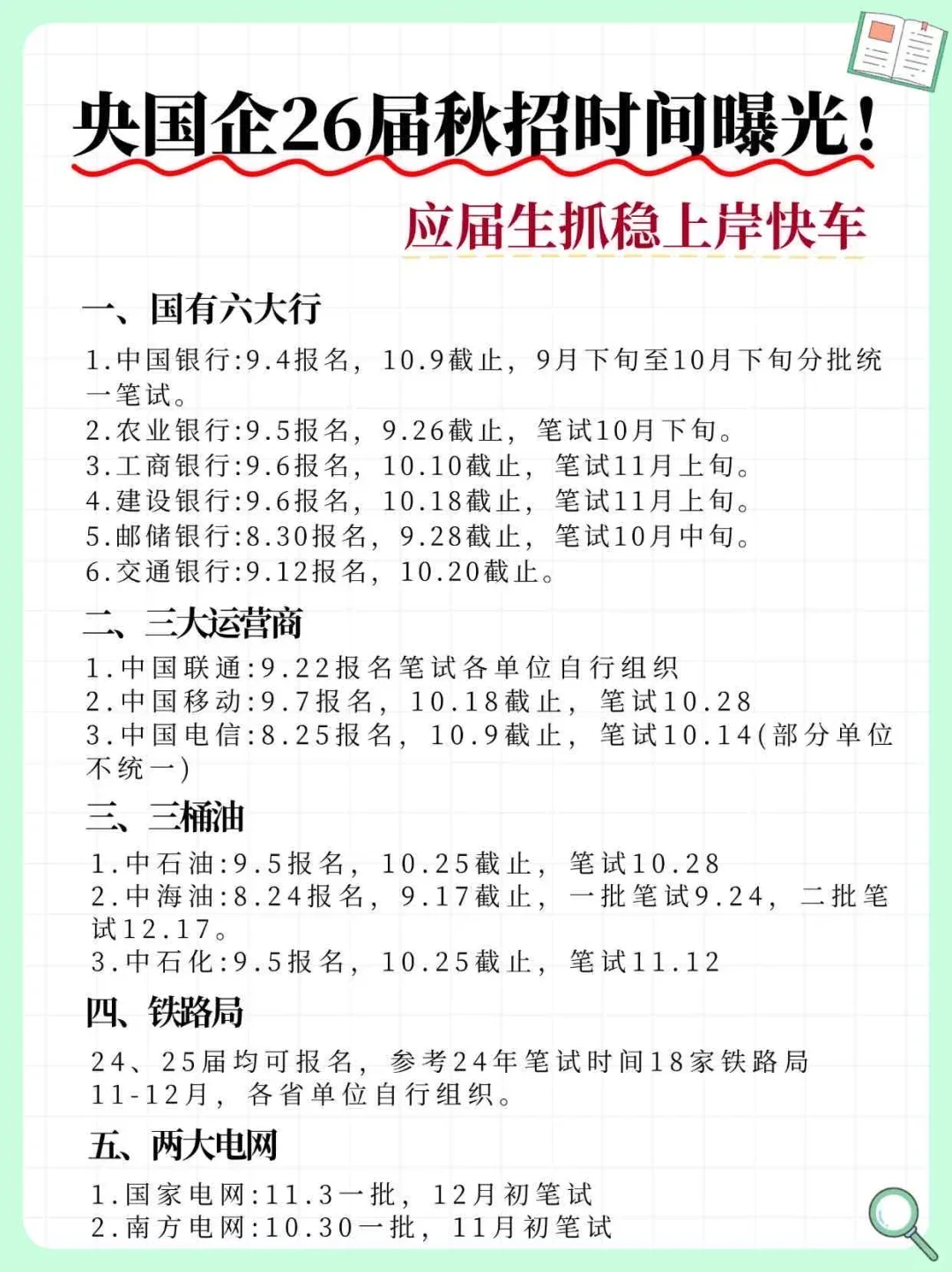 26届!央国企秋招时间线
