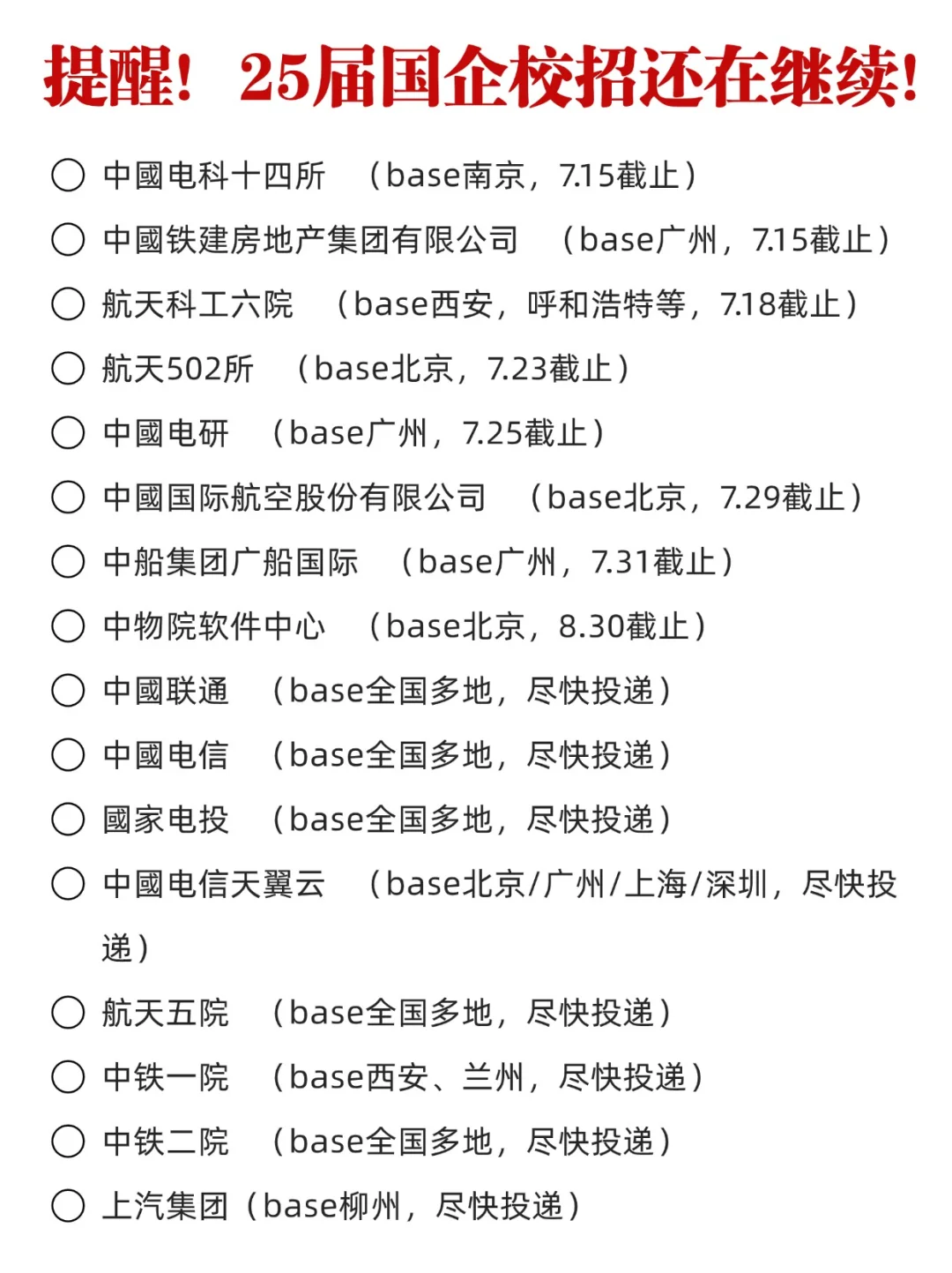 再次提醒！25届国企校招还在继续！