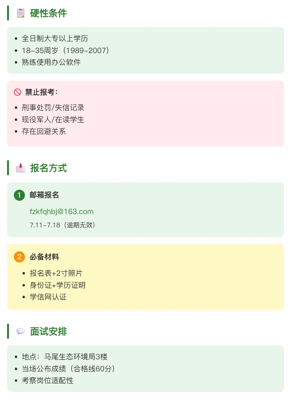 福州马尾生态环境局招聘!无笔试+直接面试!