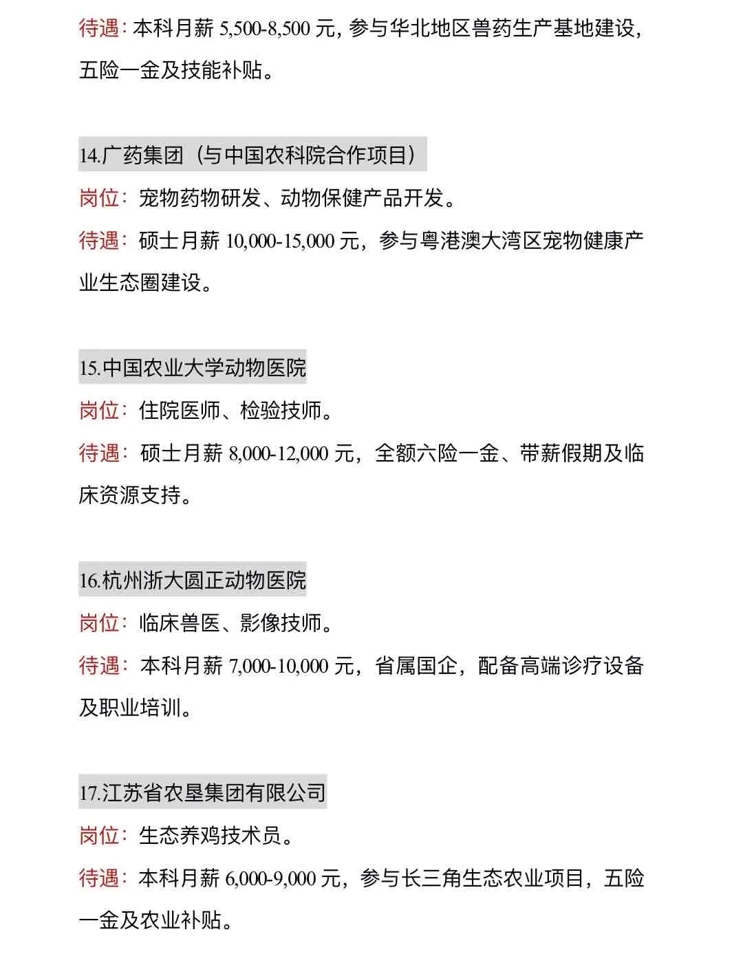 动物医学类可投央国企