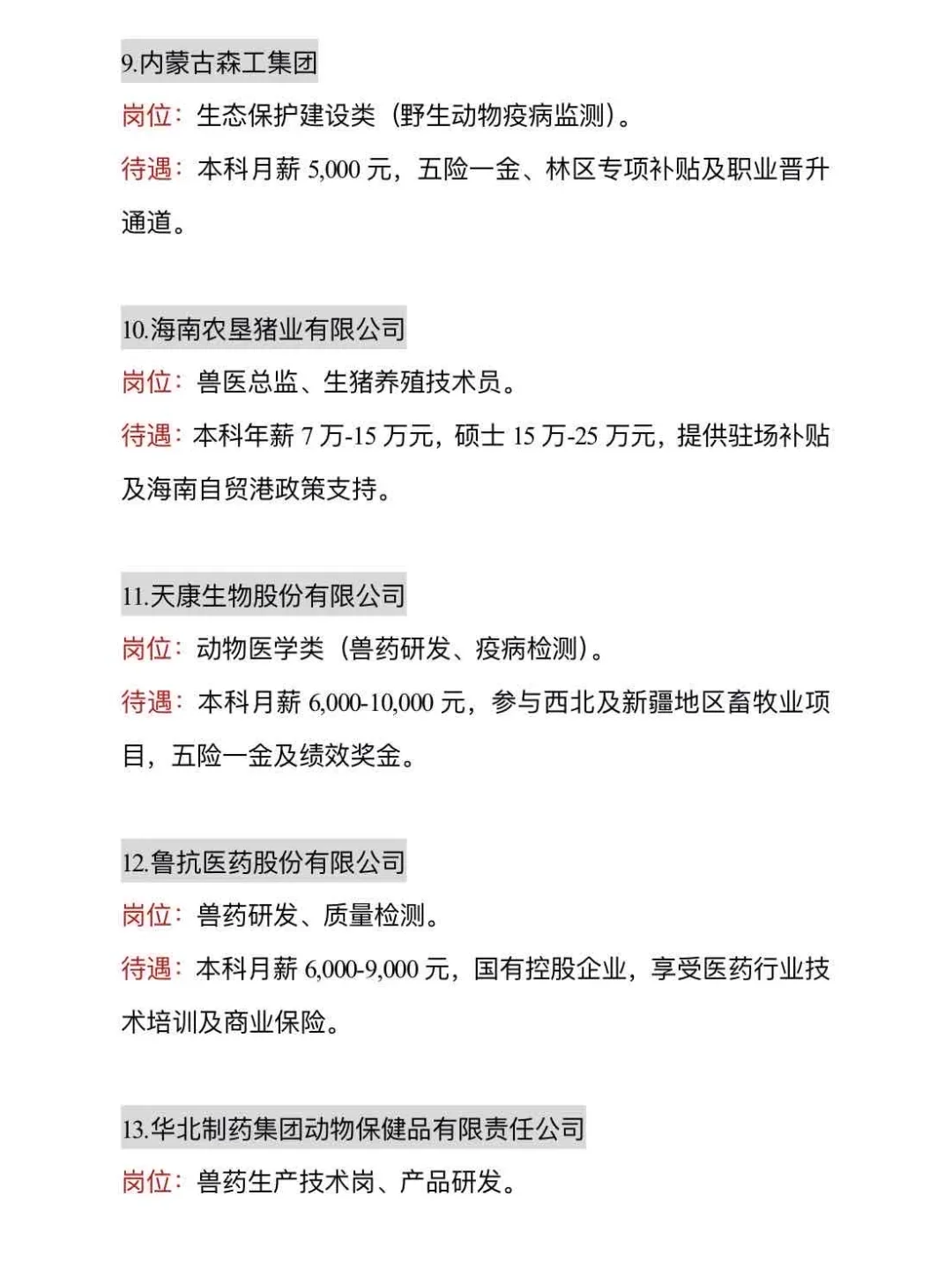 动物医学类可投央国企