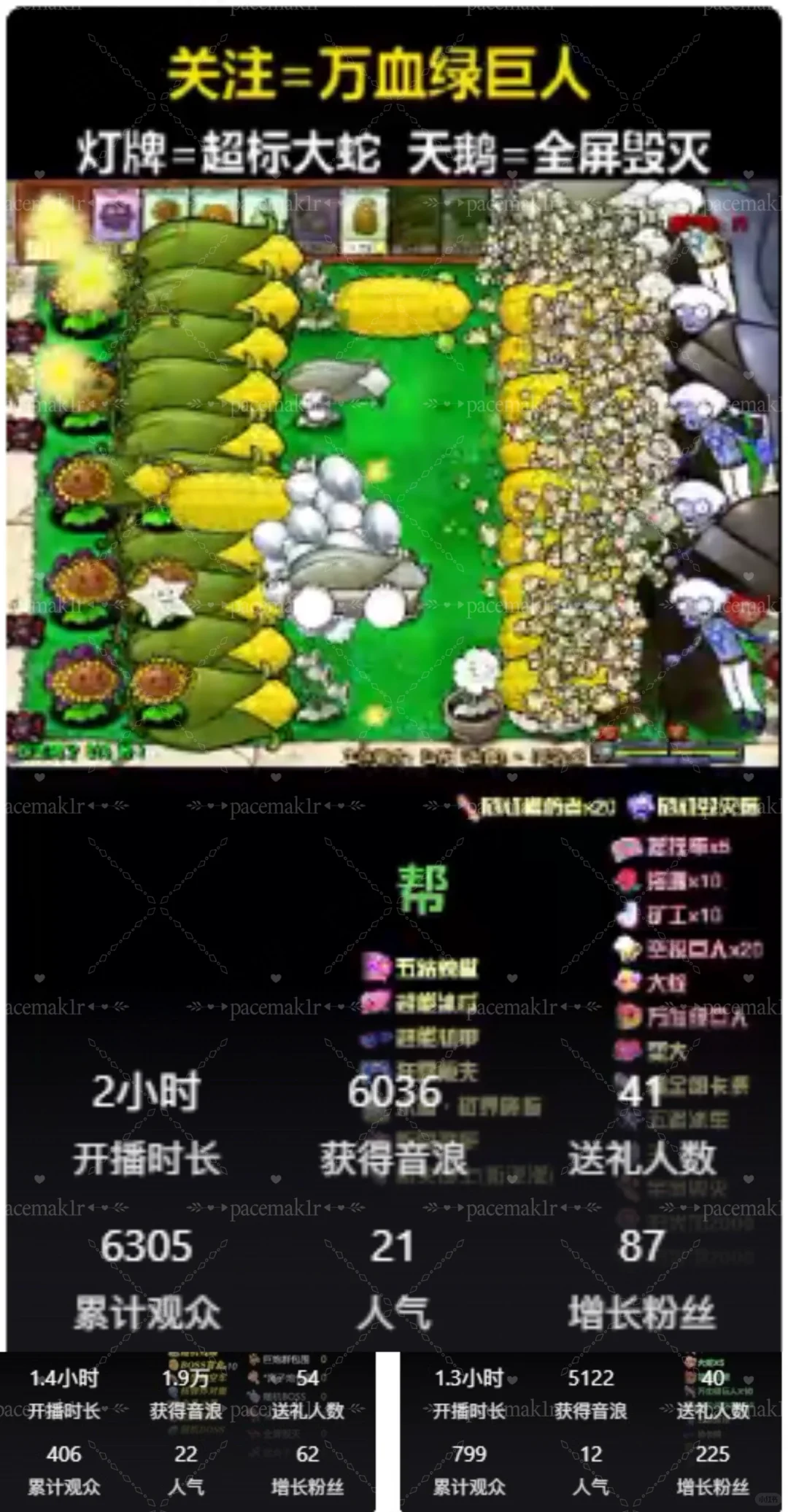 植物大战僵尸新人主播数据