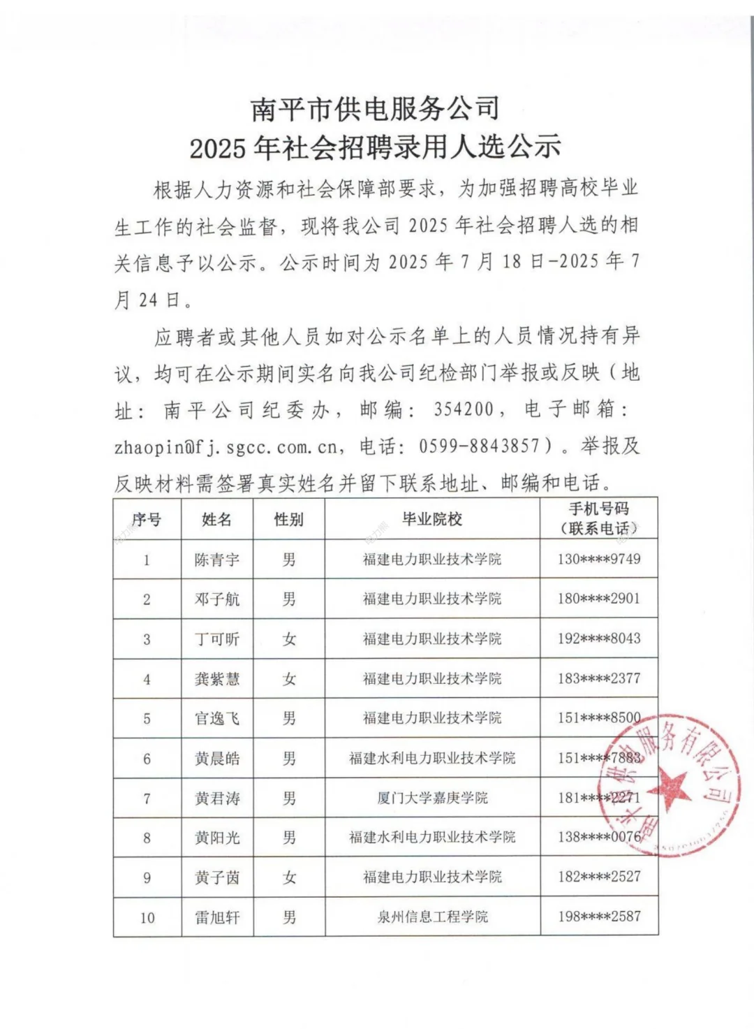 福建各地市供电服务公司招聘公示啦
