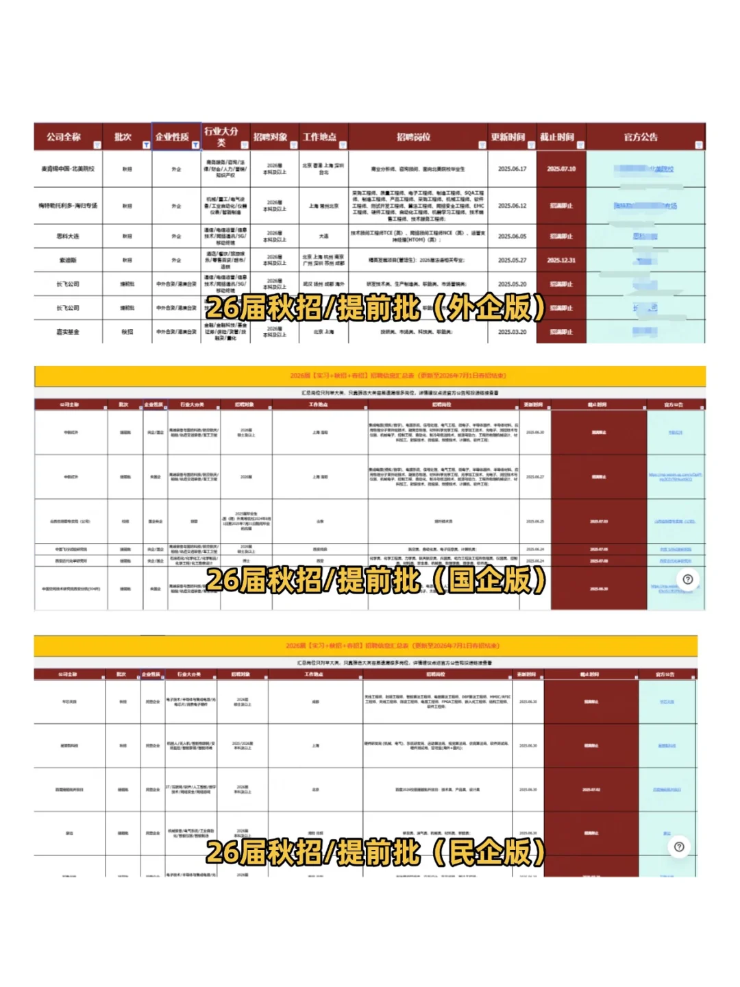 26届校招合集！内推+秋招提前批+实习
