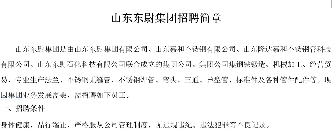 山东东尉集团招聘