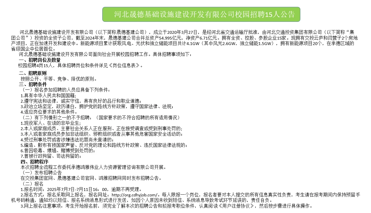 河北交投集团全资子公司招聘公告