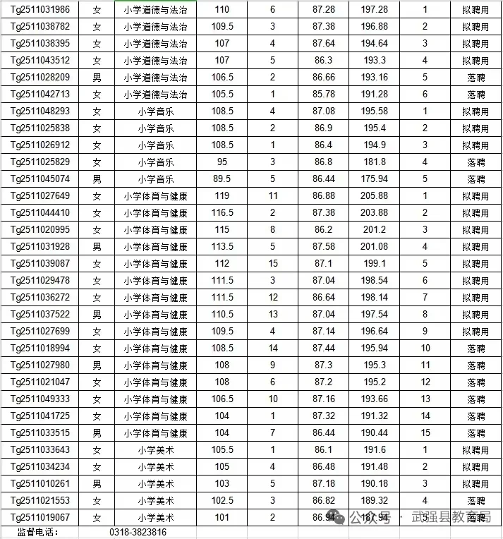武强特岗教师招聘公示啦