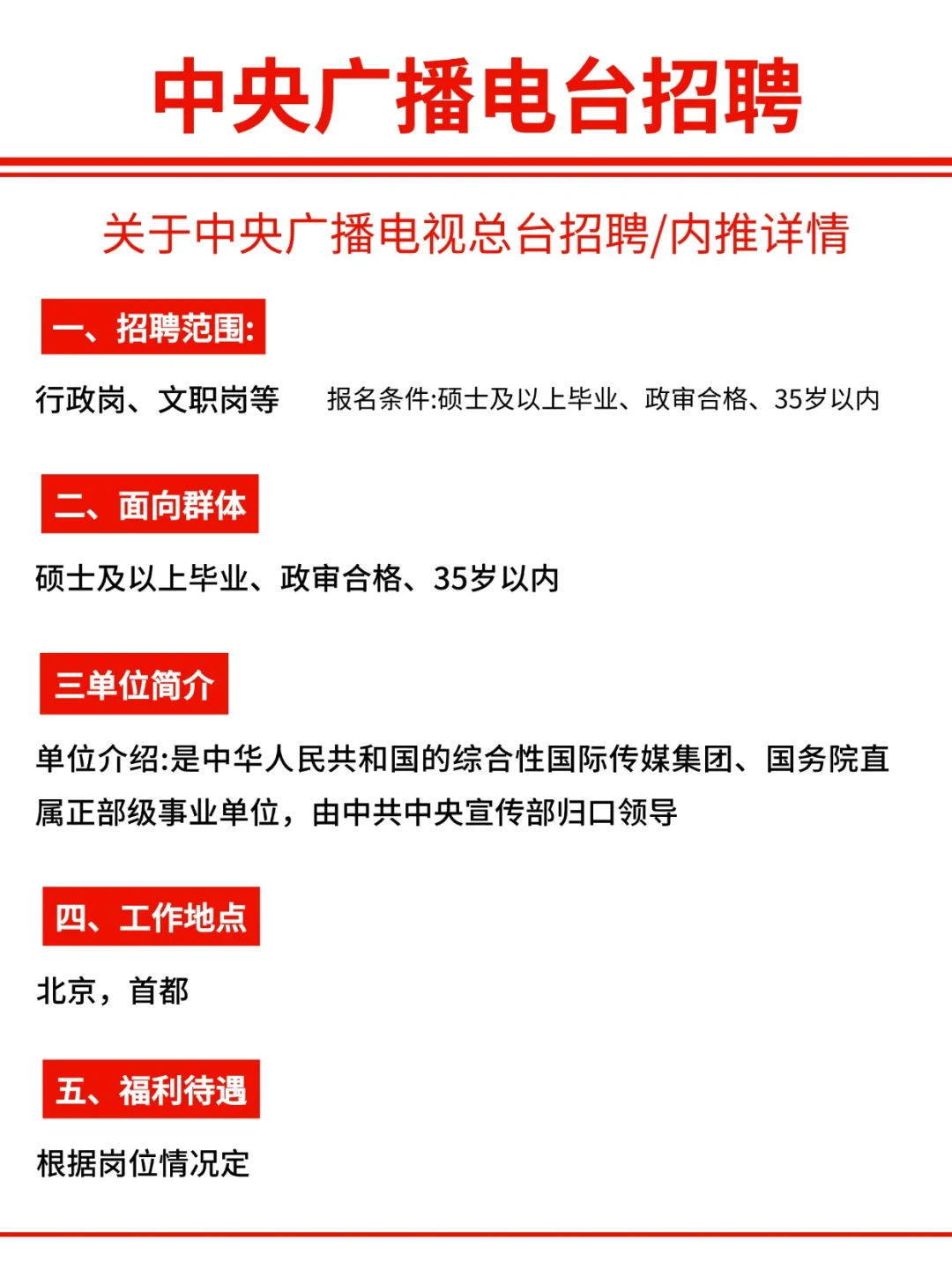 ?中央广播电视总台来啦!待遇好 速来投递