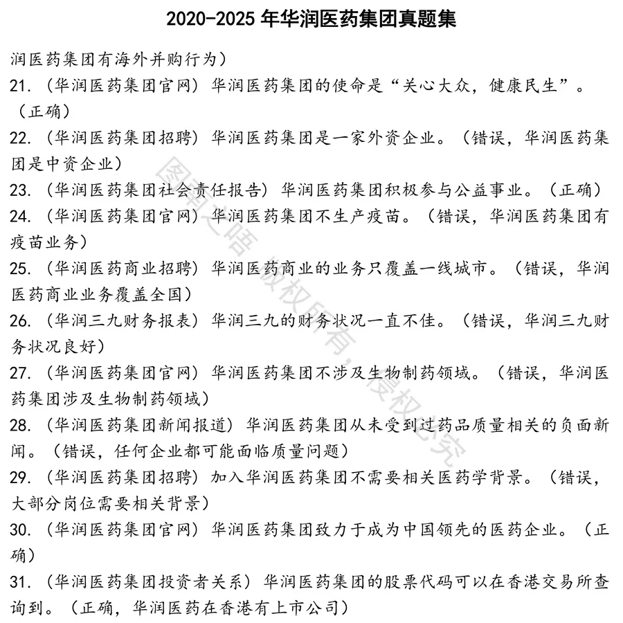 华润医药集团招聘考试资料真题笔试面试