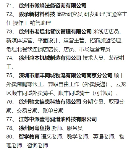 彭城一号招聘会官方公布名单了，好企业不少