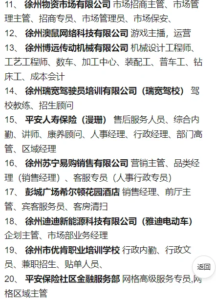 彭城一号招聘会官方公布名单了，好企业不少