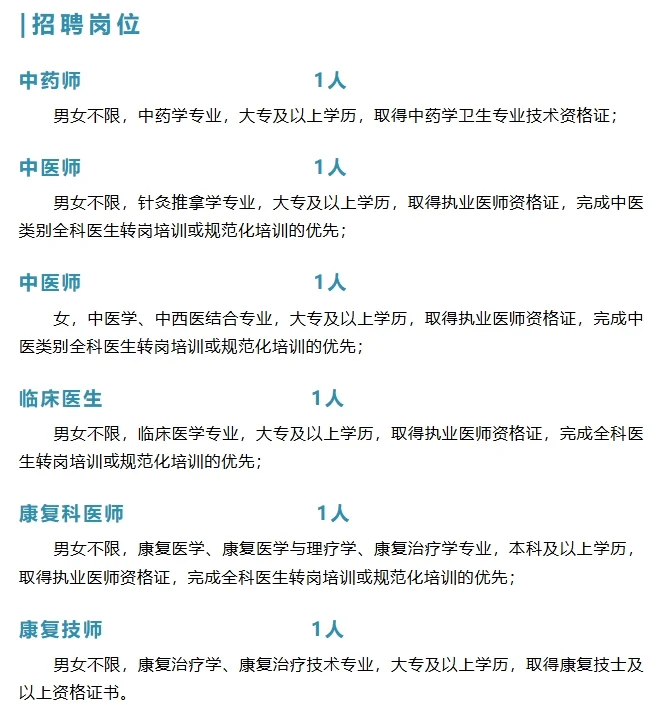 泉州丰泽区，社区卫生中心招聘6名工作人员