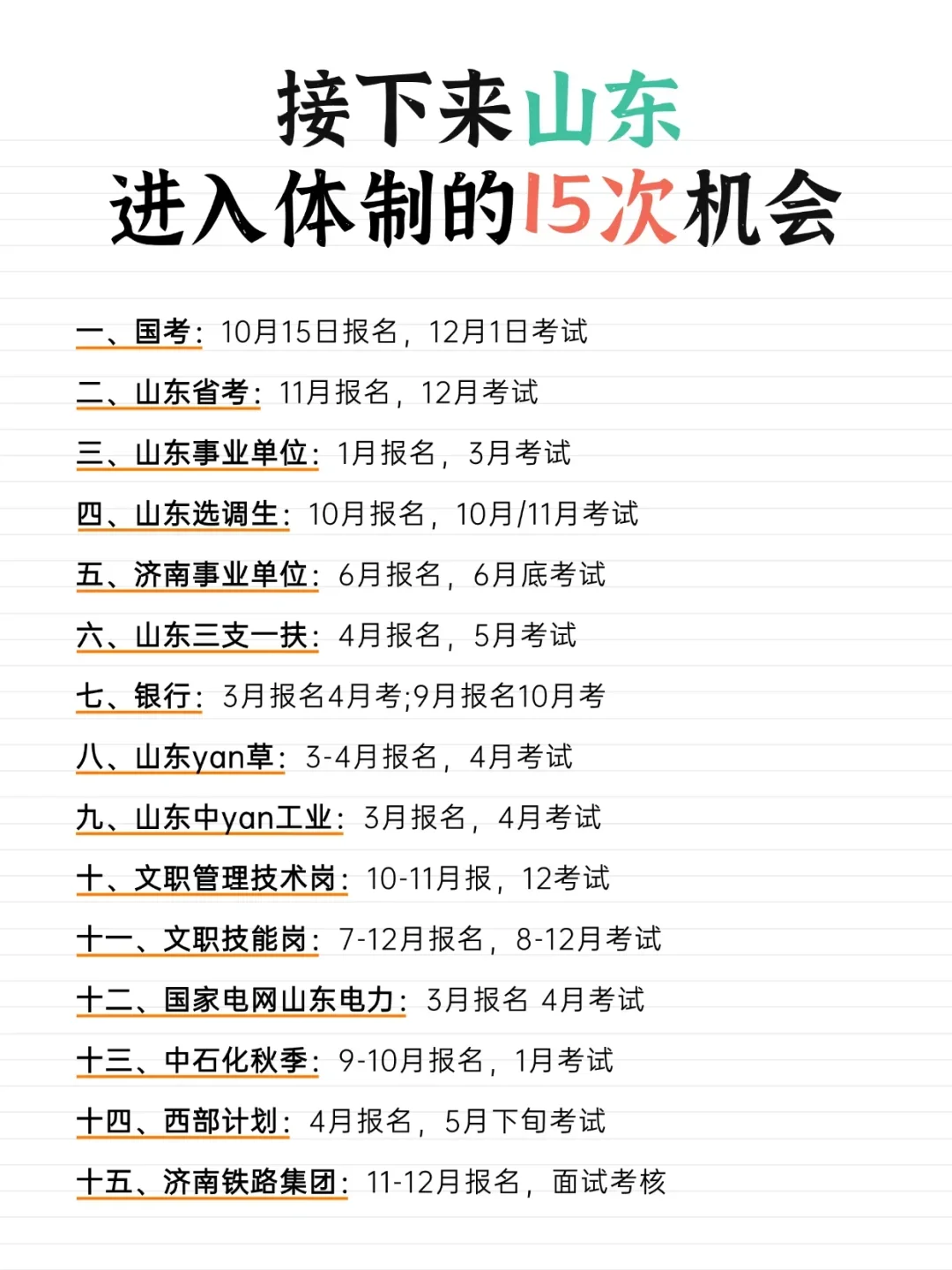 接下来山东进入体制的15次机会！