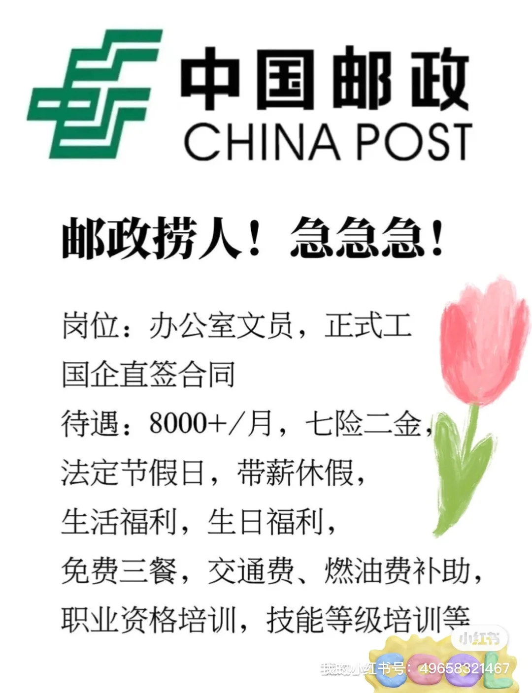 中国邮政捞人!急急急!岗位:办公室文员,正