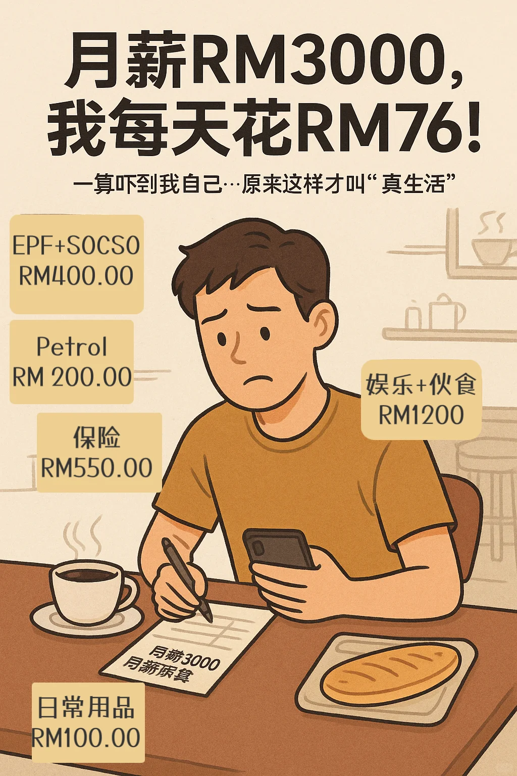 月薪RM3000 我每天花RM76