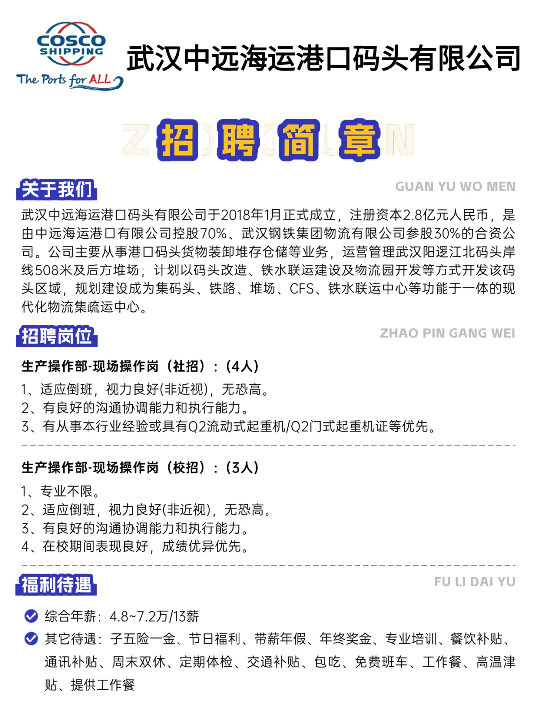 一些好工作，有想工作的吗～中远海运急聘！