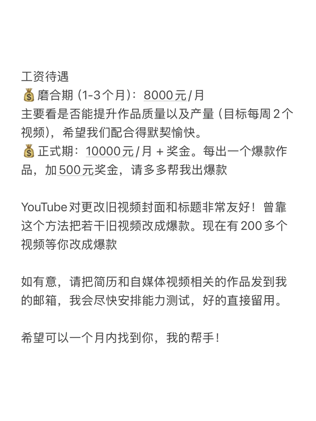 急招自媒体运营（5年经验+