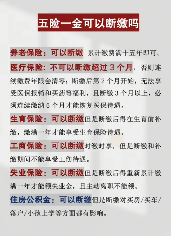 五险一金可以断缴吗？