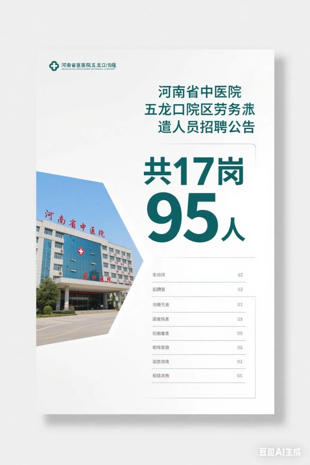 河南省中医院五龙口院区劳务派遣人员招聘!