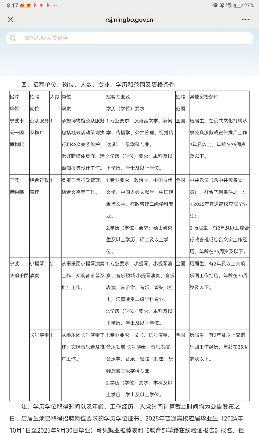 宁波市直本次招聘工作人员91名