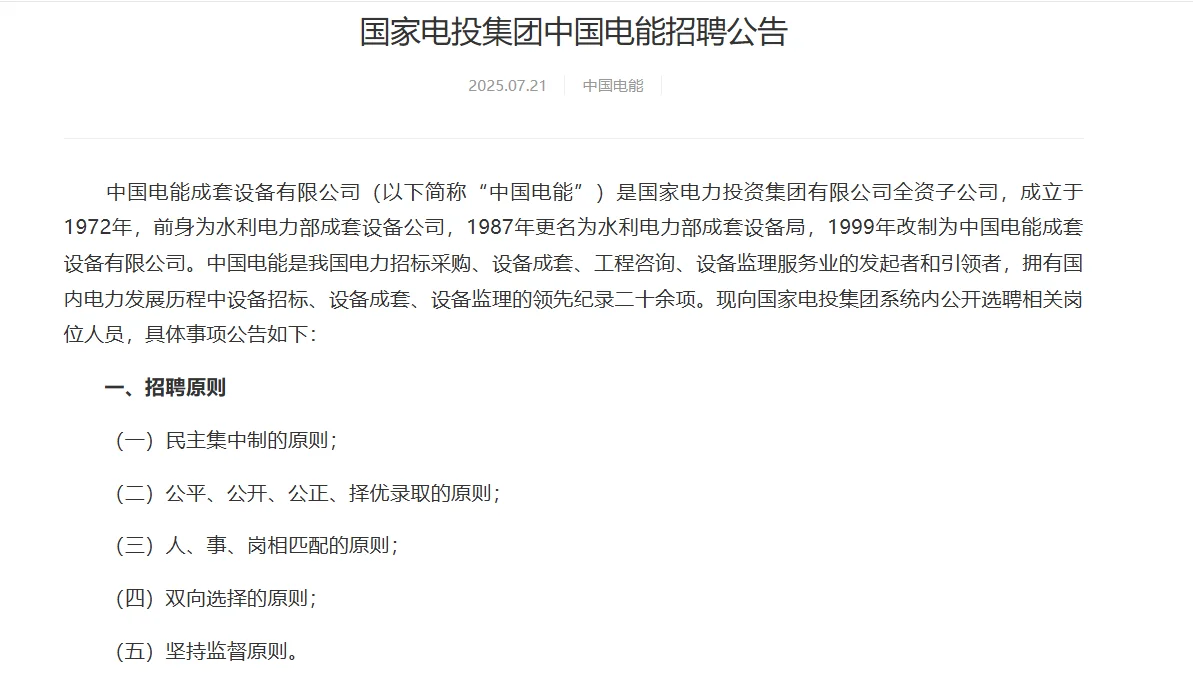 2025国家电投集团中国电能招聘6人公告