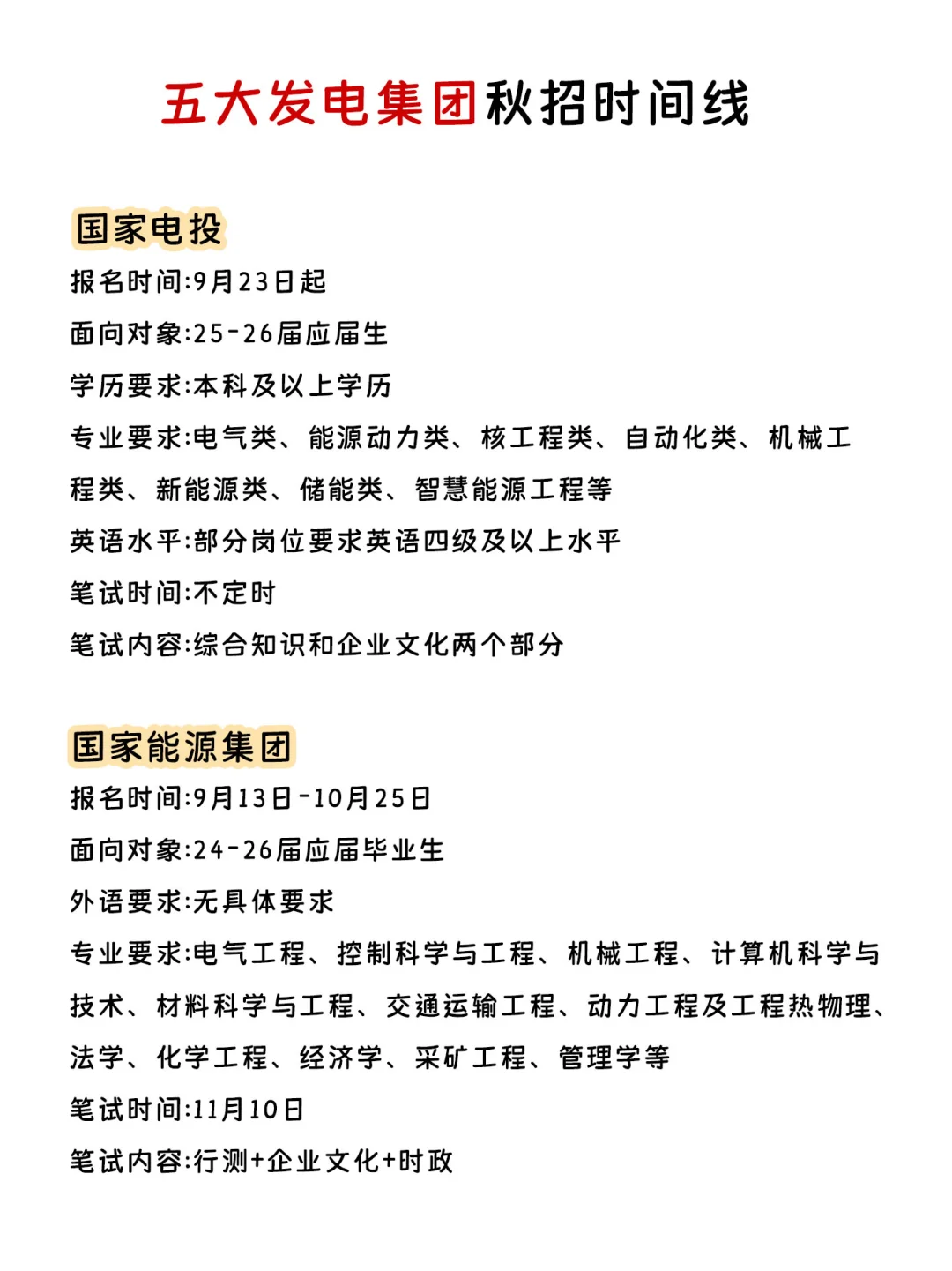 五大发电集团26届秋招时间线整理好啦