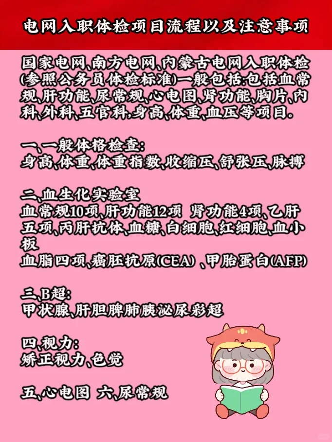 电网入职体检项目/注意事项/不合格标准