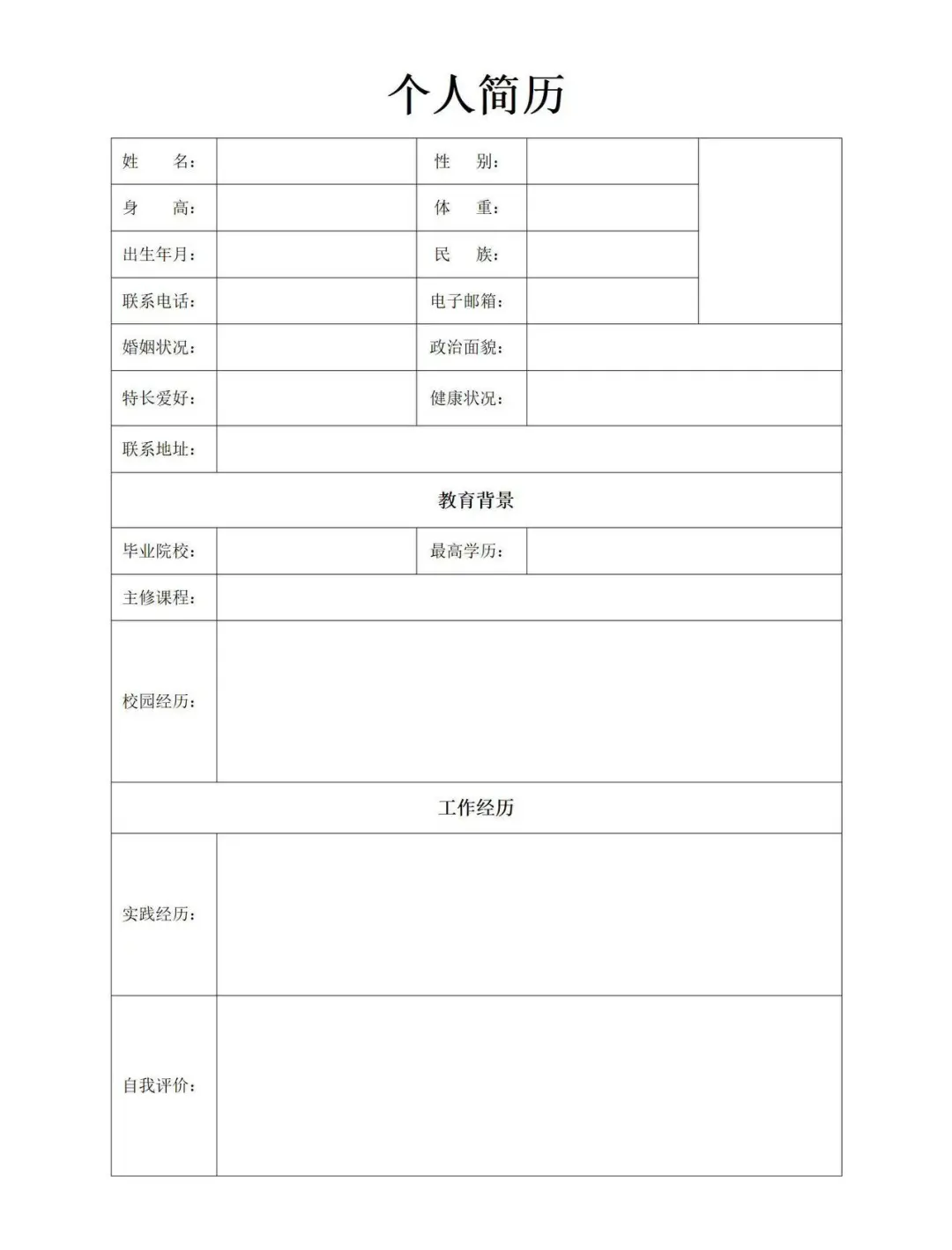 简历模板！！！抄作业！！！