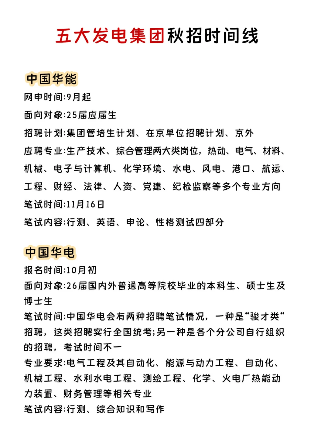 五大发电集团26届秋招时间线整理好啦