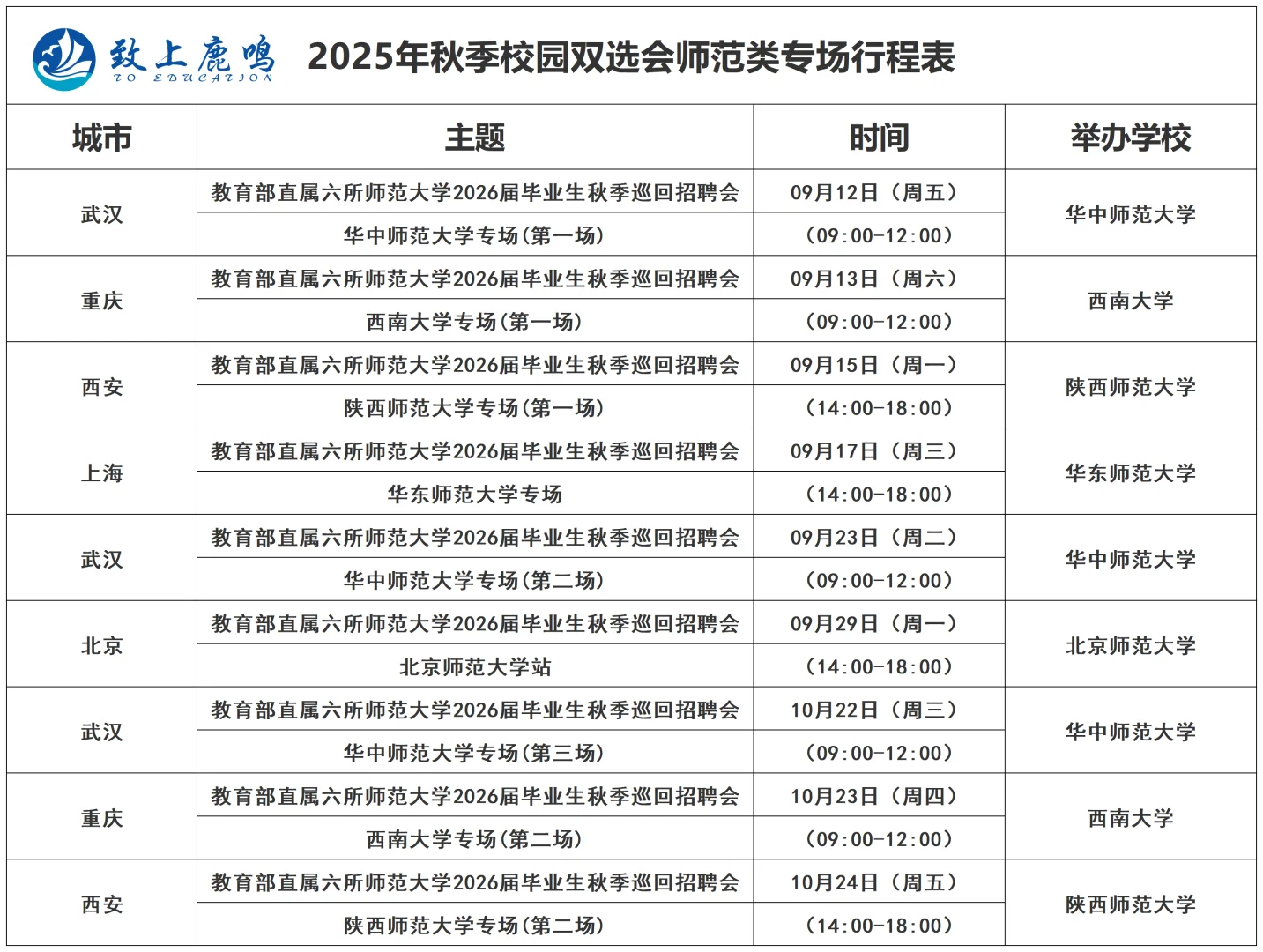 秋招!部属师范巡回招聘