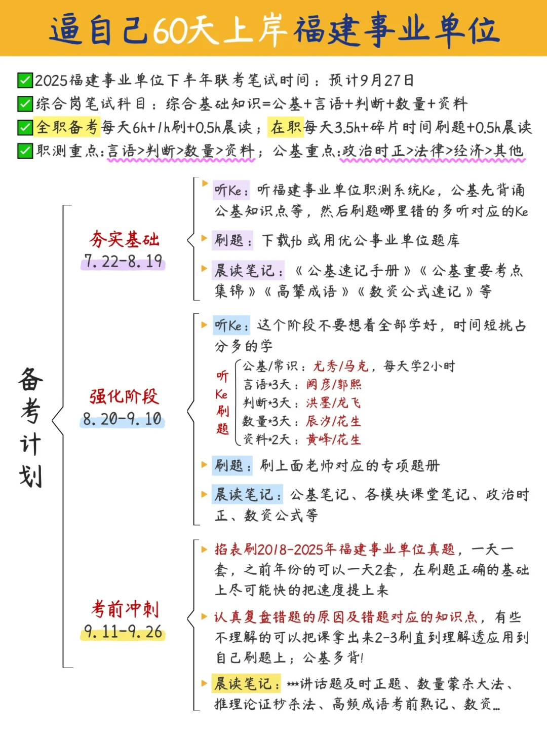 假如从7月22日开始备考下半年福建事业单位
