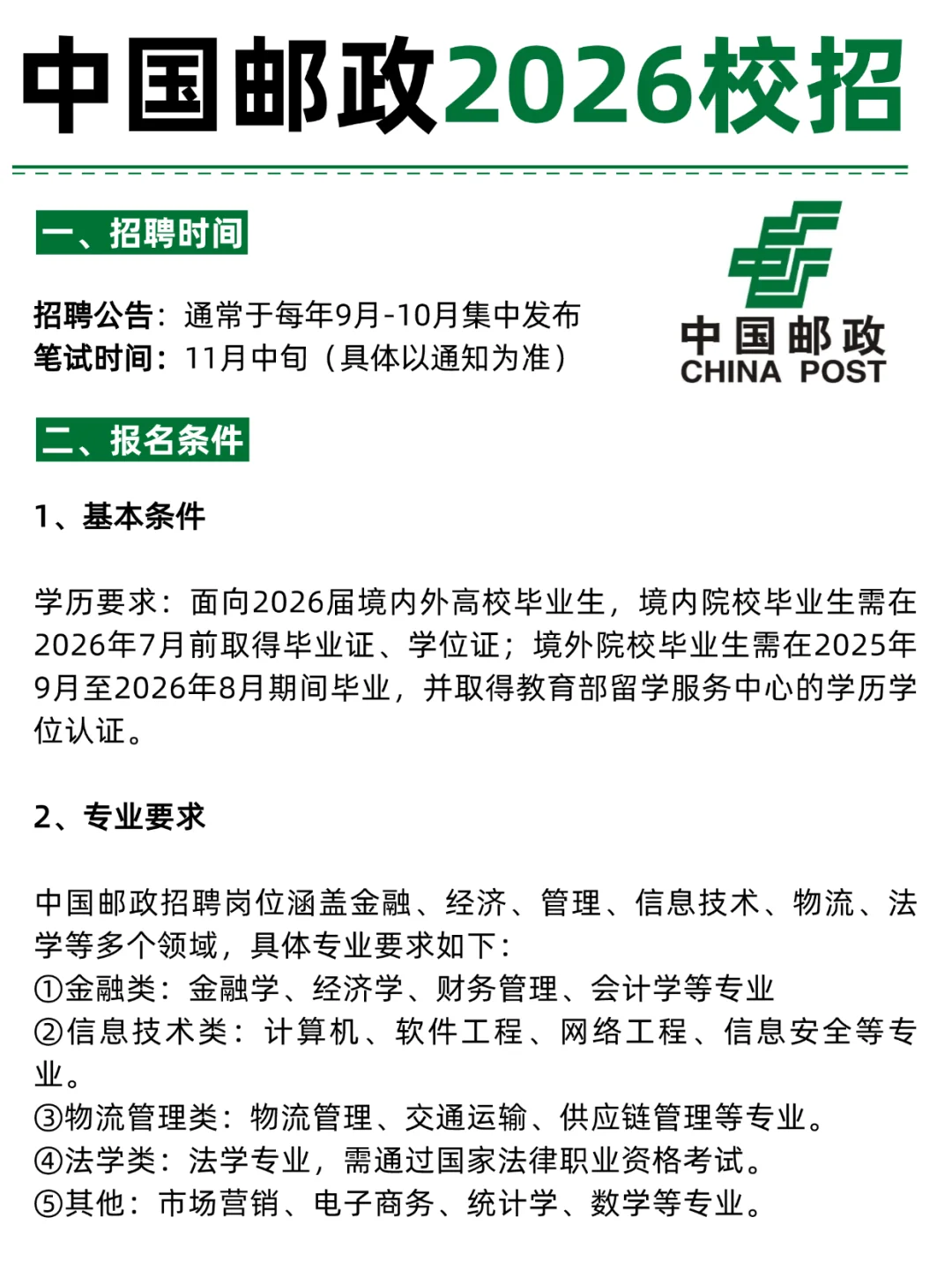 中国邮政集团 2026届秋招招聘计划!